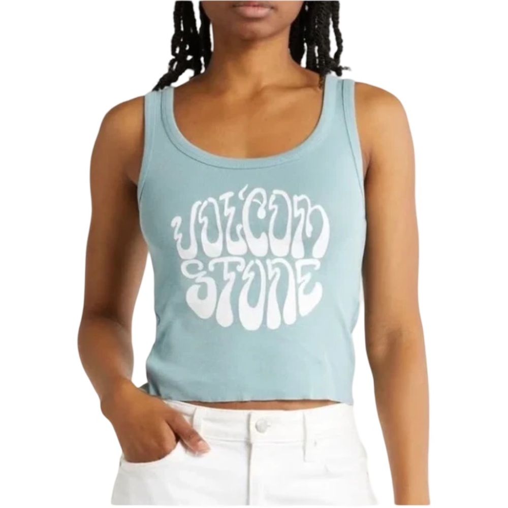 Volcom Women's Blue Ice Plunge Crop Tank‎ Top Skate Surf Beach Summer XS NWT